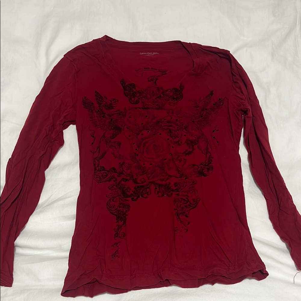 Calvin Klein Jeans Red Fitted Graphic Blouse